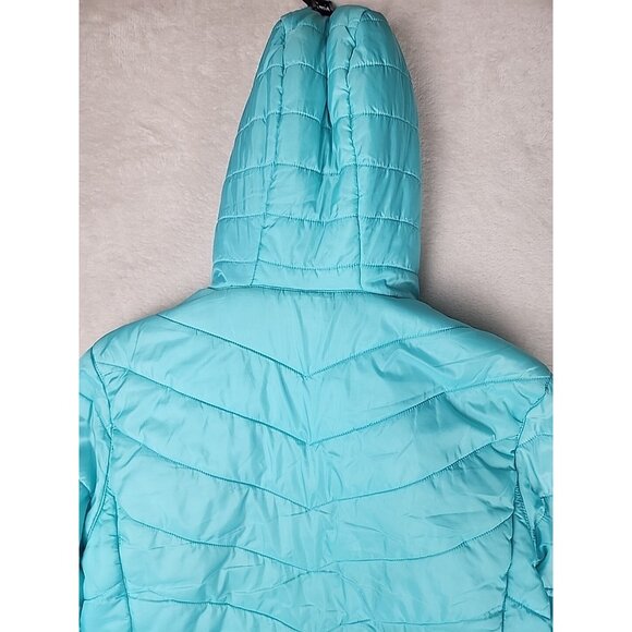 Eddie Bauer Girls Reversible Hooded Blue Jacket Puffer Pink Fleece Size 14-16 XL - Picture 8 of 11